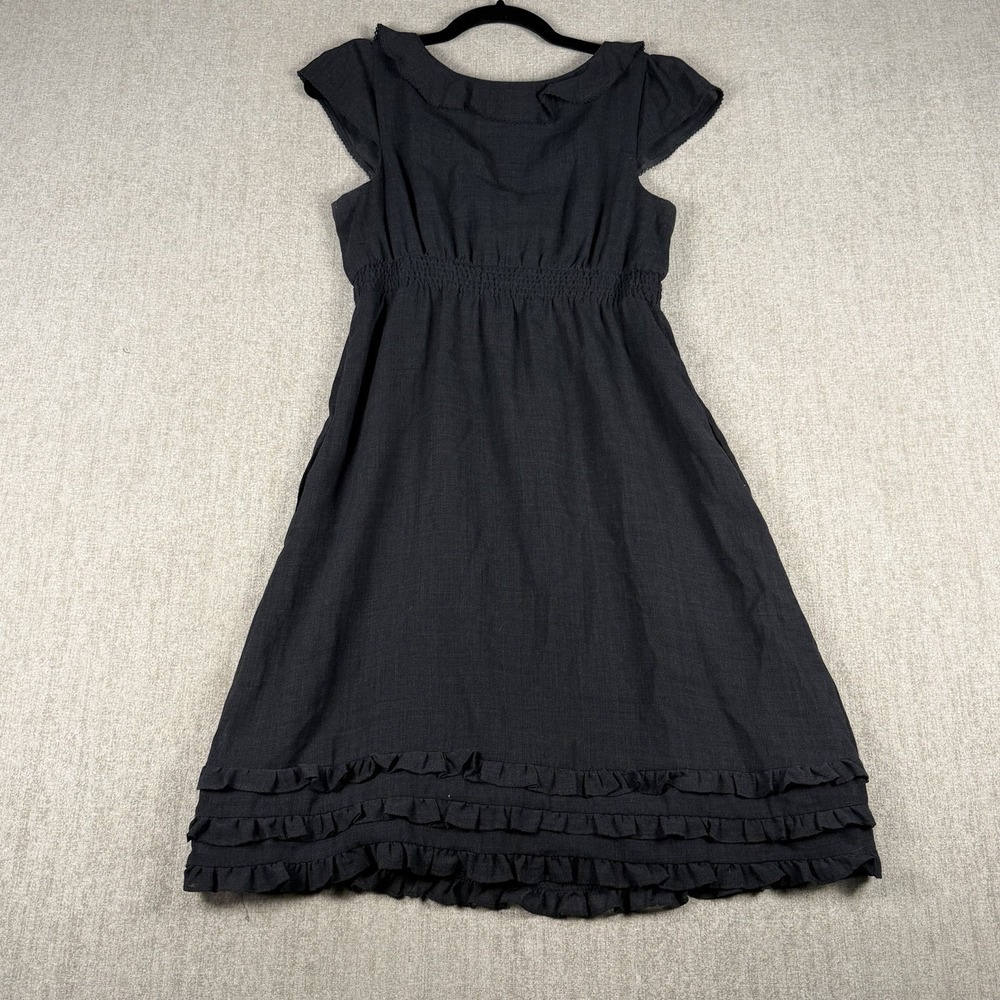 Maeve Anthropologie Black Ruffle Dress Sz 8‎ Wool Blend Empire Waist Cottagecore - Picture 10 of 10
